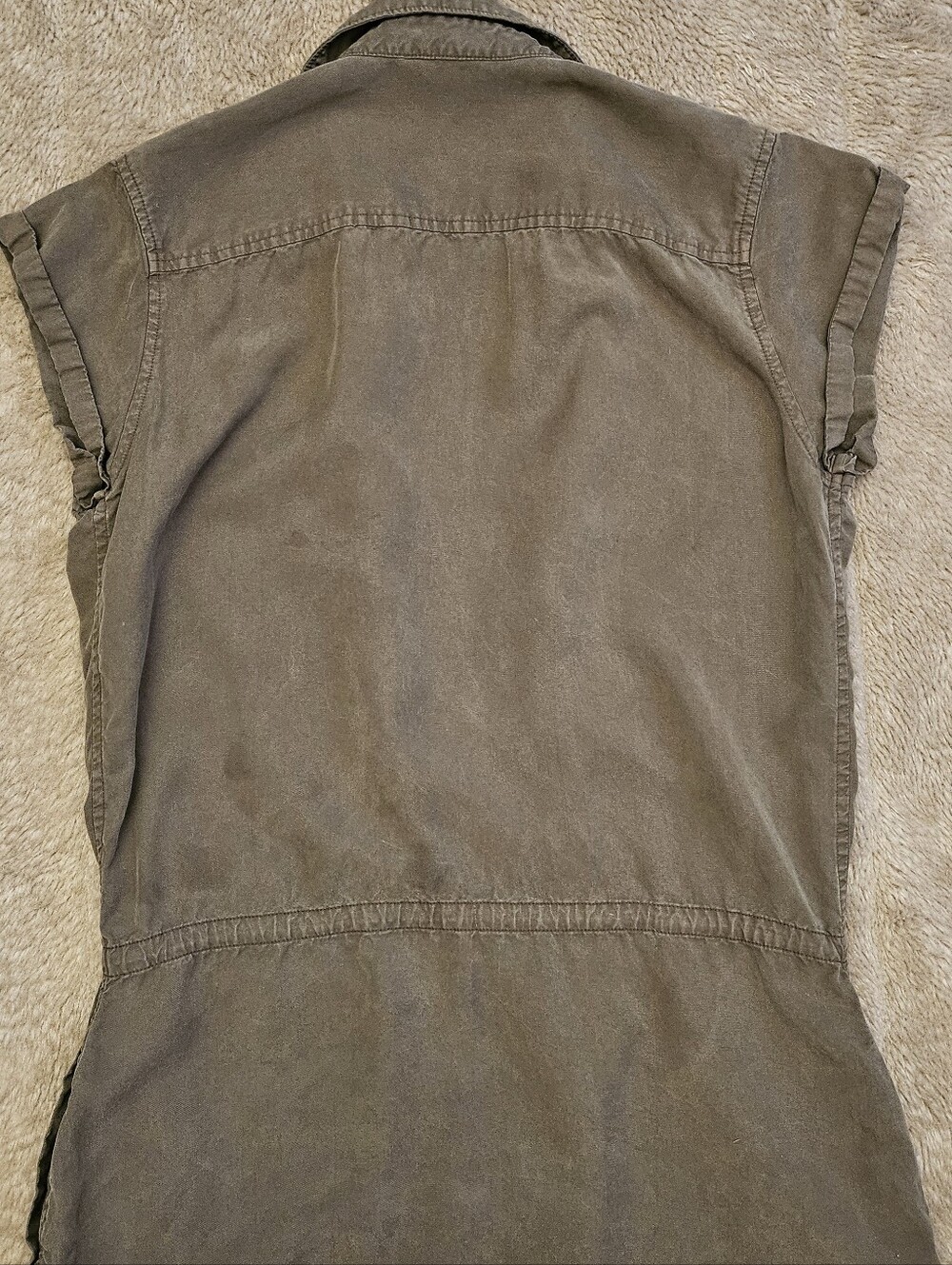 $10 w/$15+ Bundle Paige Collared Shirt dress In Dresser Olive With Tie Waist - Picture 7 of 11